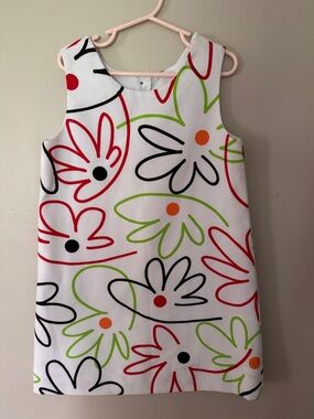 Girls' White Floral Shift Dress with Multicolor Prints